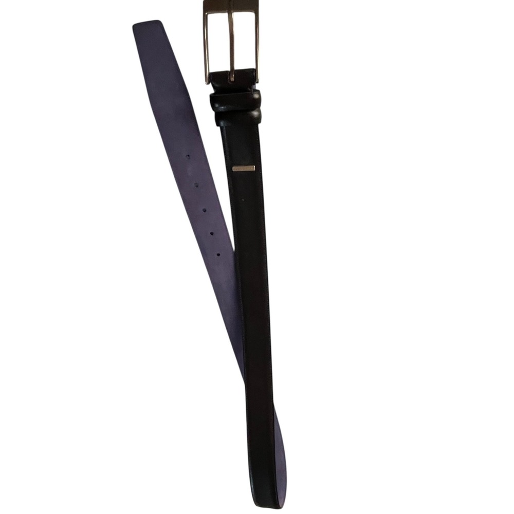 READ Ted Baker Mens Black Italian Leather Belt Purple Lining Size 40 Preppy Lux